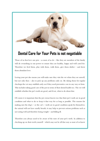 Dental Care for Your Pets is not negotiable