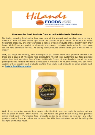 Duke's Real Mayonnaise - HiLands Foods