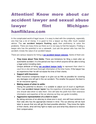 Attention! Know more about car accident lawyer and sexual abuse lawyer flint Michigan hanfliklaw.com