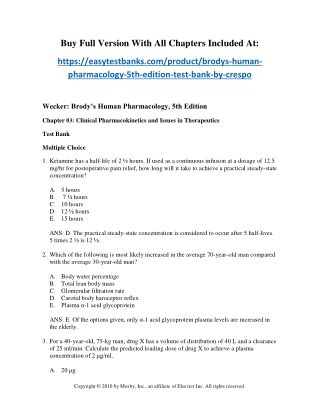 Brody's Human Pharmacology 5th Edition Test Bank By Crespo