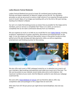 Ladies Masonic Festival Weekends