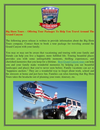 Big Horn Tours – Offering Tour Packages To Help You Travel Around The Grand Canyon
