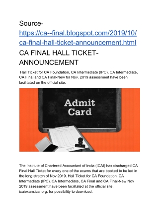 CA FINAL HALL TICKET- ANNOUNCEMENT
