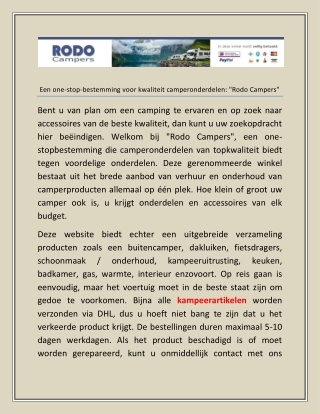 Een one-stop-bestemming voor kwaliteit camperonderdelen: "Rodo Campers"