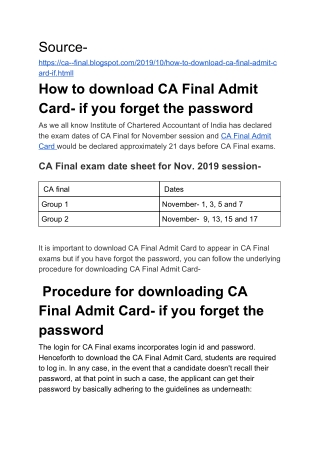 How to download CA Final Admit Card- if you forget the password