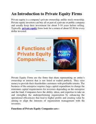 An Introduction to Private Equity Firms