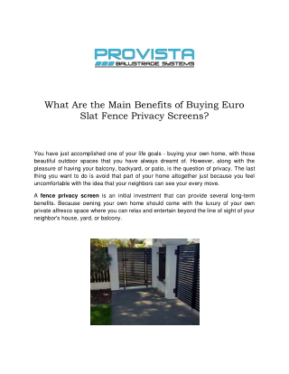 What Are the Main Benefits of Buying Euro Slat Fence Privacy Screens?