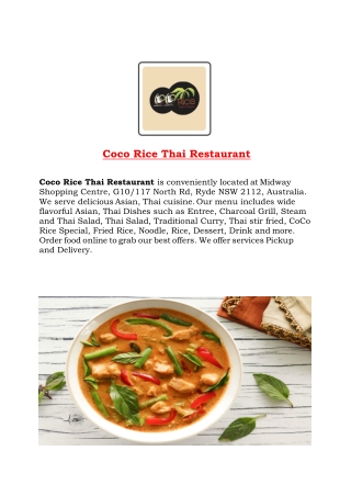 15% Off - Coco Rice Thai Restaurant-Ryde - Order Food Online