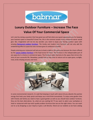 Luxury Outdoor Furniture – Increase The Face Value Of Your Commercial Space