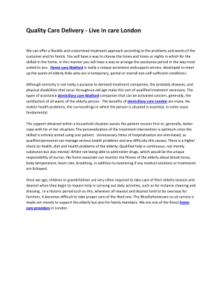 Quality Care Delivery - Live in care London