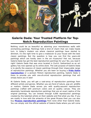 Galerie Dada: Your Trusted Platform for Top-Notch Reproduction Paintings