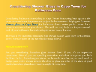 Considering Shower Glass in Cape Town for Bathroom Door