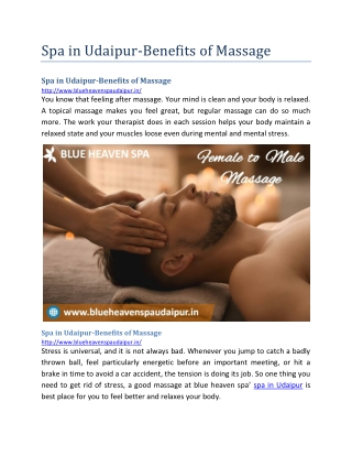 Spa in Udaipur-Benefits of Massage