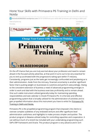 Primavera P6 Training in Delhi | Primavera P6 Training in Noida