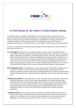 10 Vital Reasons for the Failure of Online Business Startups