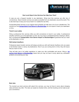 How Local Airport Limo-Services Can Help Save Time?