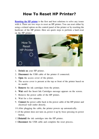 How To Reset HP Printer | Printer Setup's Blog