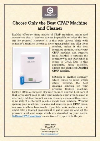 Choose Only the Best CPAP Machine and Cleaner