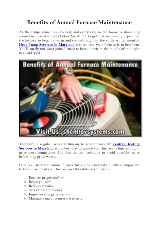 Benefits of Annual Furnace Maintenance