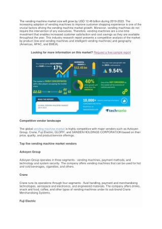 Top 5 Vendors in the Global Vending Machine Market 2019-2023 | Technavio