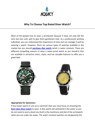 Why To Choose Top Rated Diver Watch?