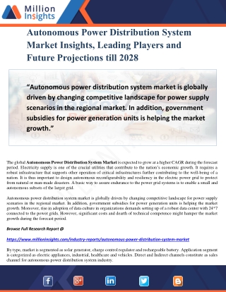 Autonomous Power Distribution System Market Insights, Leading Players and Future Projections till 2028