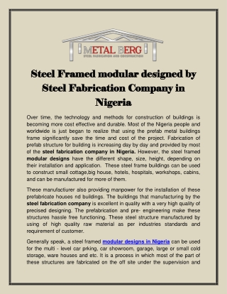Steel Framed modular designed by Steel Fabrication Company in Nigeria