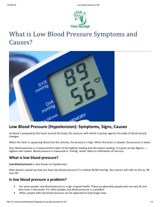 What is Low Blood Pressure Symptoms, Causes, Treatment and More?