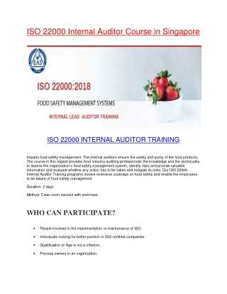 ISO 22000 Internal Auditor Training in Singapore