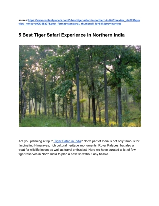 5 Best Tiger Safari Experience in Northern India