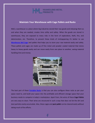 Maintain Your Warehouse with Cage Pallets and Racks