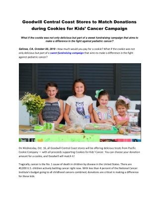 Goodwill Central Coast Stores to Match Donations during Cookies for Kids’ Cancer Campaign