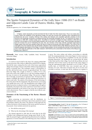 The Spatio-Temporal Dynamics of the Gully Since 1986-2017 on Roads and Adjacent Lands: Case of Ouzera, Medea, Algeria