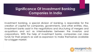 Significance Of Investment Banking Companies In India