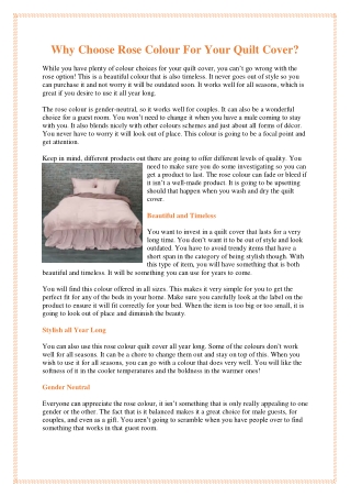 Why Choose Rose Colour For Your Quilt Cover