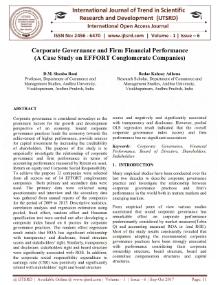 Corporate Governance and Firm Financial Performance A Case Study on EFFORT Conglomerate Companies