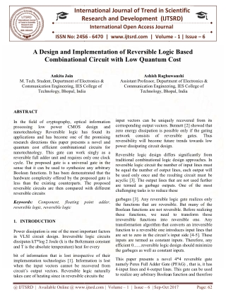 A Design and Implementation of Reversible Logic Based Combinational Circuit with low Quantum Cost