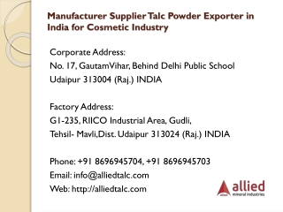 Manufacturer Supplier Talc Powder Exporter in India for Cosmetic Industry