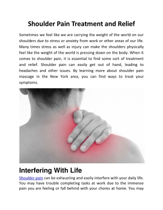 Shoulder Pain Treatment and Relief