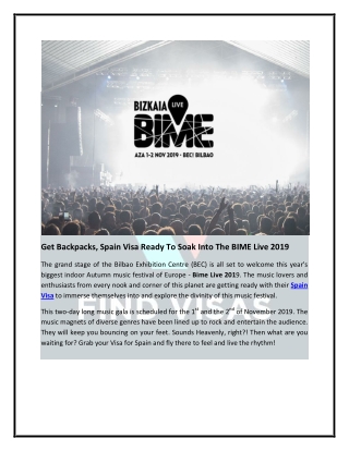 Get Backpacks, Spain Visa Ready To Soak Into The BIME Live 2019