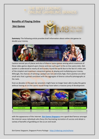 Slot Games Singapore, Singapore Promo Package