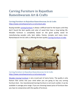 Carving Furniture in Rajasthan Rameshwaram Art & Crafts