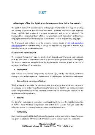 Advantages of Dot Net Application Development Over Other Frameworks