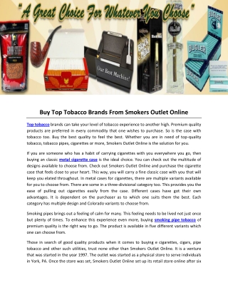 Buy Top Tobacco Brands From Smokers Outlet Online