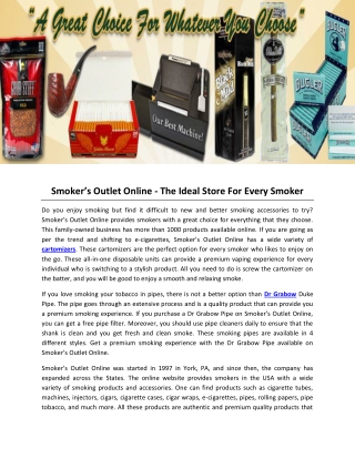 Smoker’s Outlet Online - The Ideal Store For Every Smoker