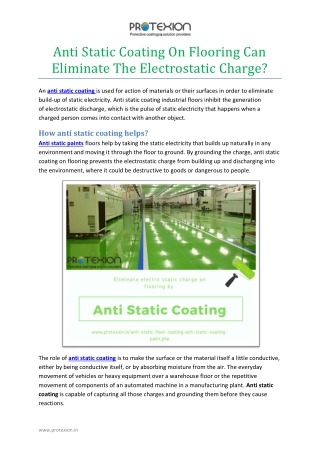 Anti Static Coating On Flooring Can Eliminate The Electrostatic Charge?