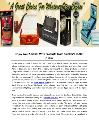 Enjoy Your Smokes With Products From Smoker’s Outlet Online