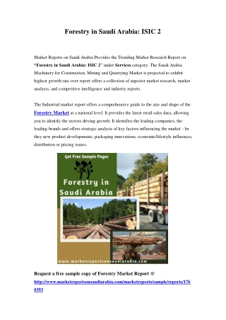 Forestry Market in Saudi Arabia - Outlook to 2023