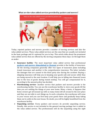 What are the value added services provided by packers and movers?