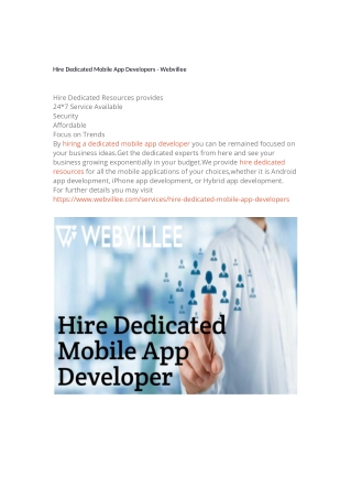 Hire Dedicated Mobile App Developers - Webvillee